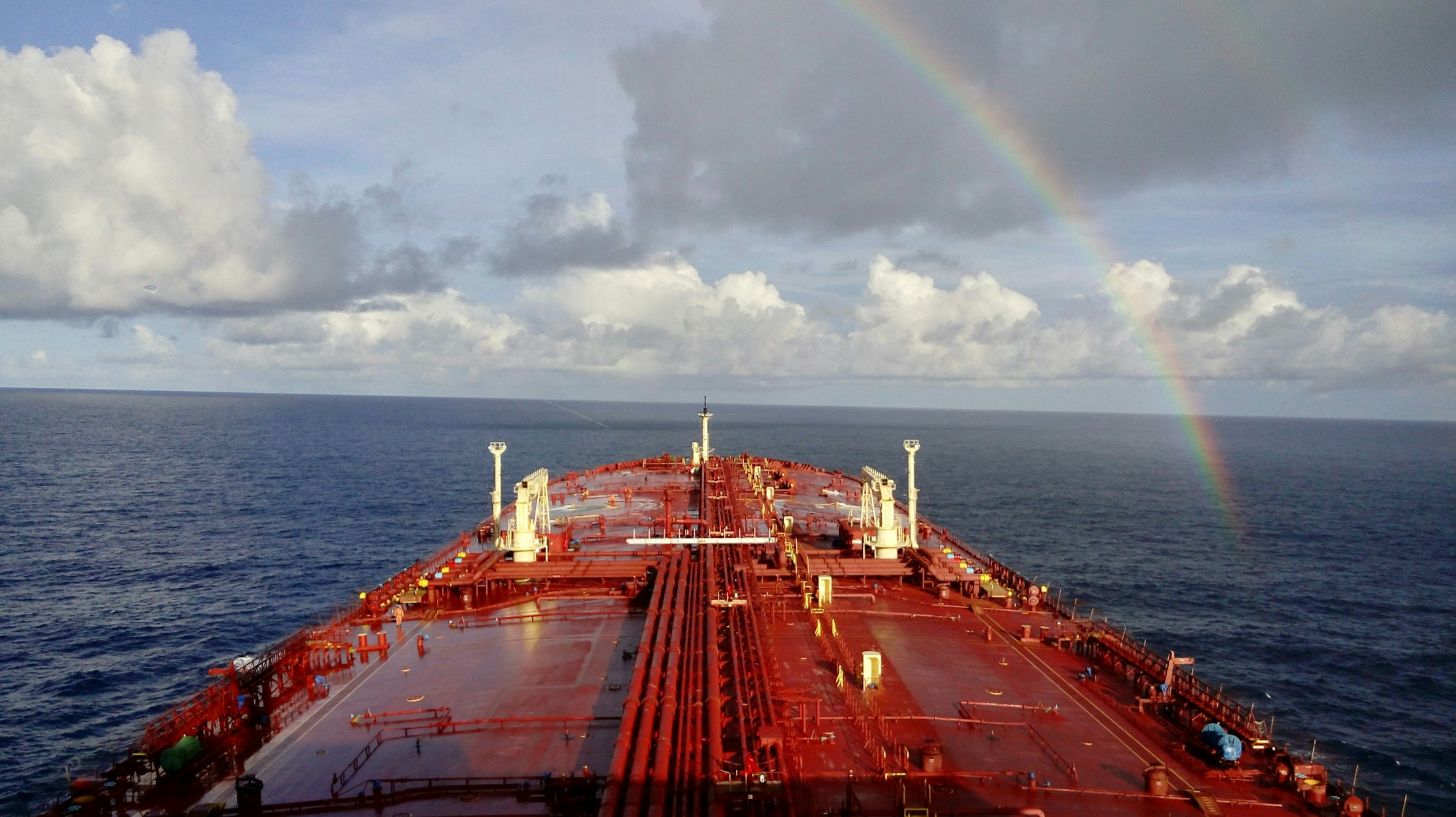 Cargo ship in open ocean